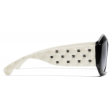 Chanel - Oval Sunglasses - White Black Gray - Chanel Eyewear