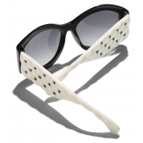 Chanel - Occhiali da Sole Ovali - Bianco Nero Grigio - Chanel Eyewear