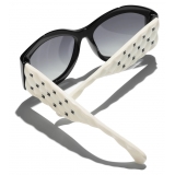 Chanel - Oval Sunglasses - White Black Gray - Chanel Eyewear