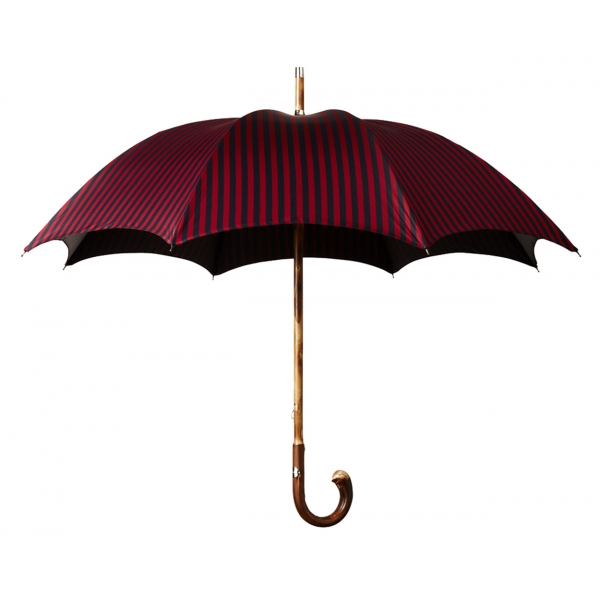 Viola Milano - Classic Stripe Chestnut Umbrella - Navy/Red - Handmade in Italy - Luxury Exclusive Collection