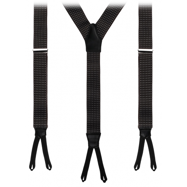 Viola Milano - Classic Width Braces L Braid Ends - Polka Dot Black - Handmade in Italy - Luxury Exclusive Collection