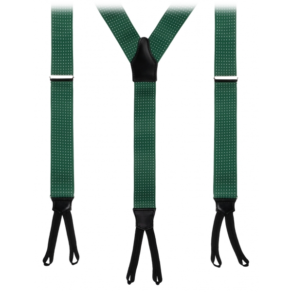 Viola Milano - Classic Width Braces L Braid Ends - Polka Dot Green - Handmade in Italy - Luxury Exclusive Collection