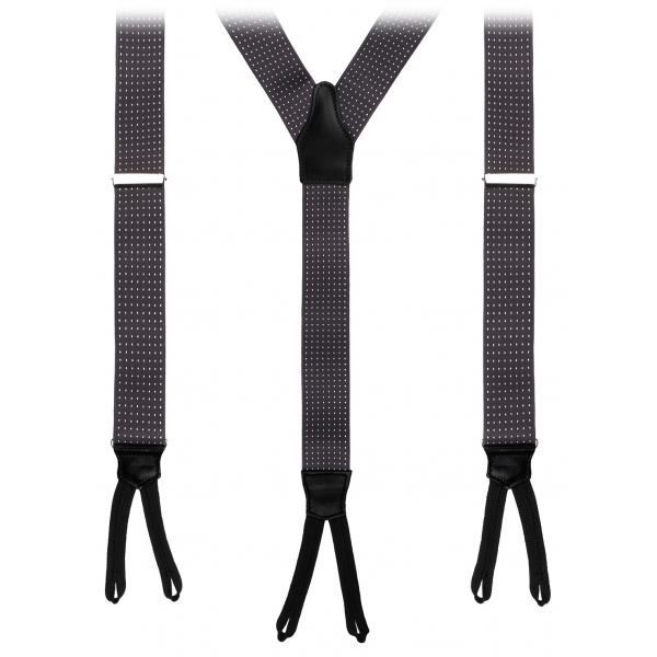 Viola Milano - Classic Width Braces L Braid Ends - Polka Dot Grey - Handmade in Italy - Luxury Exclusive Collection