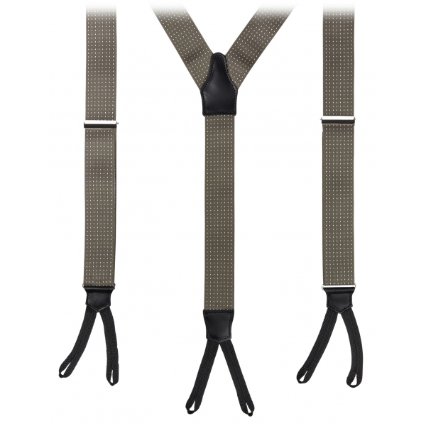 Viola Milano - Classic Width Braces L Braid Ends - Polka Dot Taupe - Handmade in Italy - Luxury Exclusive Collection
