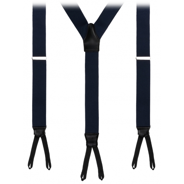 Viola Milano - Classic Width Braces L Braid Ends - Solid Navy - Handmade in Italy - Luxury Exclusive Collection