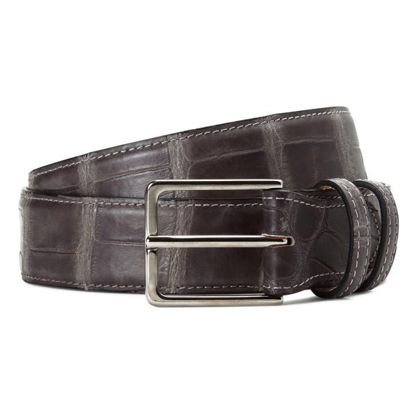 Viola Milano - Como Alligator Leather Belt - Grey - Handmade in Italy - Luxury Exclusive Collection