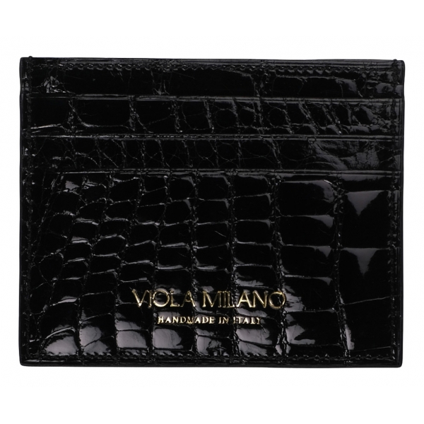 Viola Milano - Porta Carte di Credito Coccodrillo - Nero - Handmade in Italy - Luxury Exclusive Collection