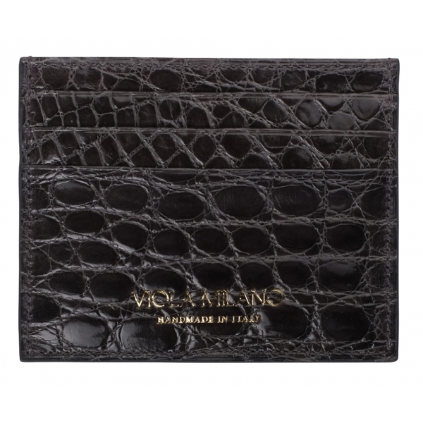 Viola Milano - Crocodile Credit Card Holder - Grey - Handmade in Italy - Luxury Exclusive Collection