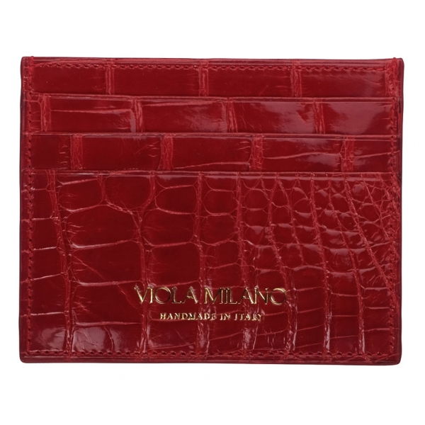 Viola Milano - Porta Carte di Credito Coccodrillo - Rosso - Handmade in Italy - Luxury Exclusive Collection