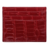 Viola Milano - Porta Carte di Credito Coccodrillo - Rosso - Handmade in Italy - Luxury Exclusive Collection