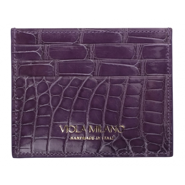 Viola Milano - Crocodile Credit Card Holder - Purple - Handmade in Italy - Luxury Exclusive Collection