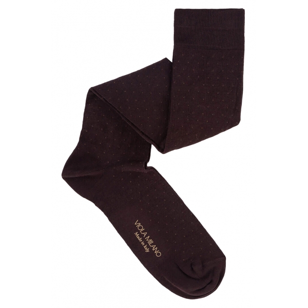 Viola Milano - Dot Over-The-Calf Cotton/Silk Socks - Brown Mix - Handmade in Italy - Luxury Exclusive Collection