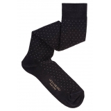 Viola Milano - Dot Over-The-Calf Cotton/Silk Socks - Grey Mix - Handmade in Italy - Luxury Exclusive Collection