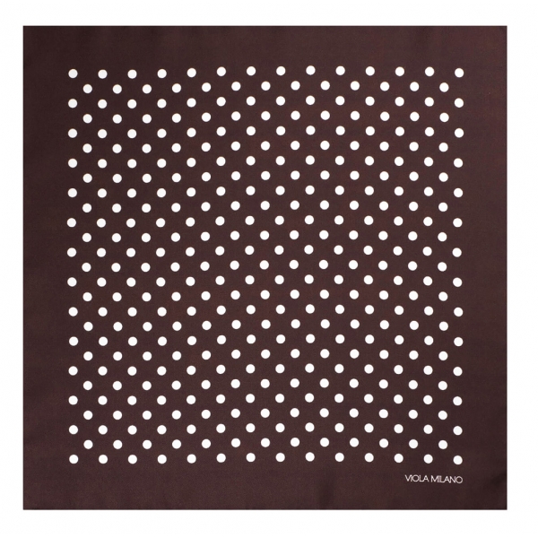 Viola Milano - Polka Dot Silk Pocket Square - Brown/White - Handmade in Italy - Luxury Exclusive Collection