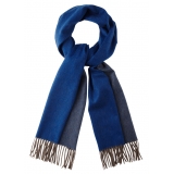 Viola Milano - Sciarpa Double Face 100% Zibellino Cashmere - Blu/Tortora - Handmade in Italy - Luxury Exclusive Collection