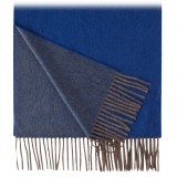 Viola Milano - Double Face 100% Zibellino Cashmere Scarf - Blue/Taupe - Handmade in Italy - Luxury Exclusive Collection