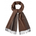 Viola Milano - Double Face 100% Zibellino Cashmere Scarf - Brown/Taupe - Handmade in Italy - Luxury Exclusive Collection