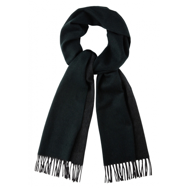 Viola Milano - Double Face 100% Zibellino Cashmere Scarf - Forest/Grey - Handmade in Italy - Luxury Exclusive Collection