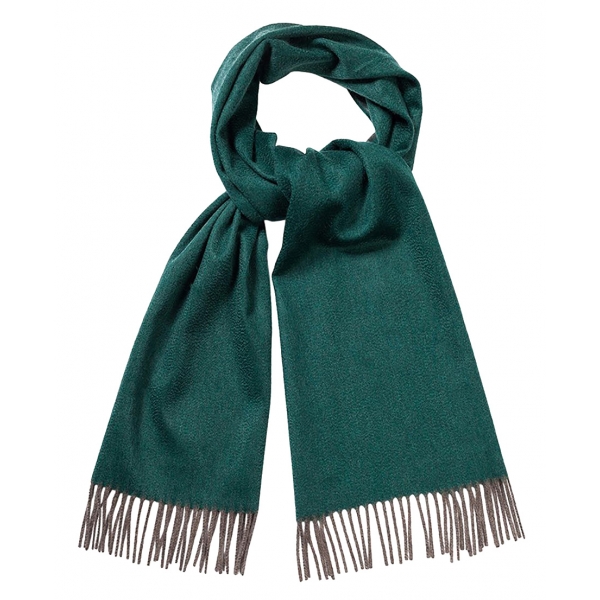 Viola Milano - Double Face 100% Zibellino Cashmere Scarf - Green/Taupe - Handmade in Italy - Luxury Exclusive Collection