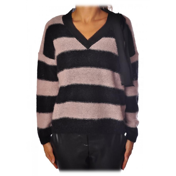 Liu Jo - Horizontal Striped Sweater - Black/Pink - Knitwear - Made in Italy - Luxury Exclusive Collection