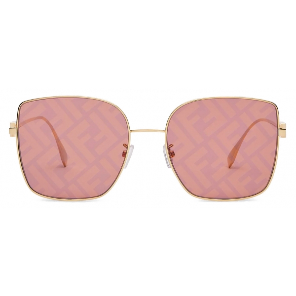 Fendi - Baguette - Occhiali da Sole Squadrati Oversize - Oro Rosa - Occhiali da Sole - Fendi Eyewear