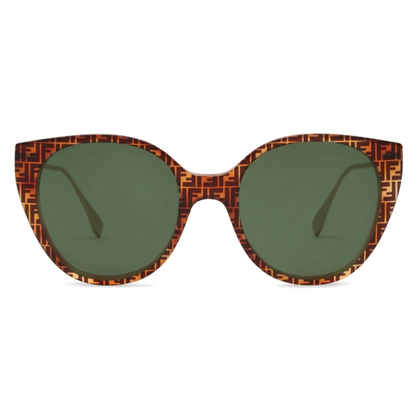 Fendi - Baguette - Occhiali da Sole Rotondi - Havana Verde - Occhiali da Sole - Fendi Eyewear