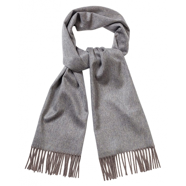 Viola Milano - Double Face 100% Zibellino Cashmere Scarf - Grey/Taupe - Handmade in Italy - Luxury Exclusive Collection