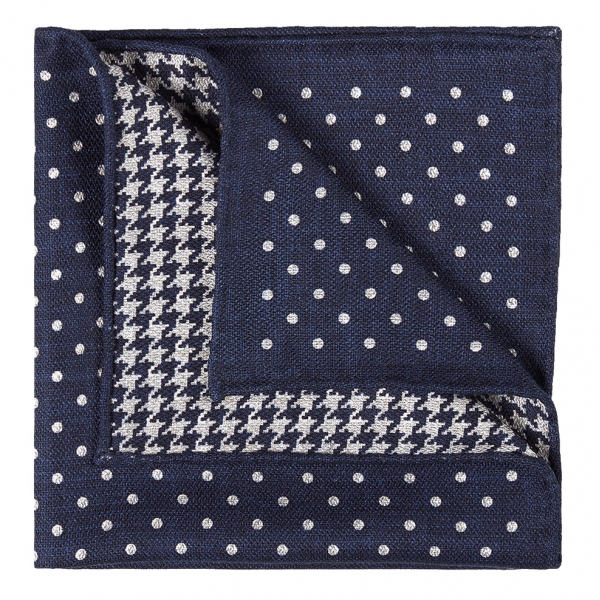 Viola Milano - Double Face Printed 100% Cashmere Pocket Square - Navy Mix - Handmade in Italy - Luxury Exclusive Collection
