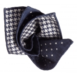 Viola Milano - Double Face Printed 100% Cashmere Pocket Square - Navy Mix - Handmade in Italy - Luxury Exclusive Collection