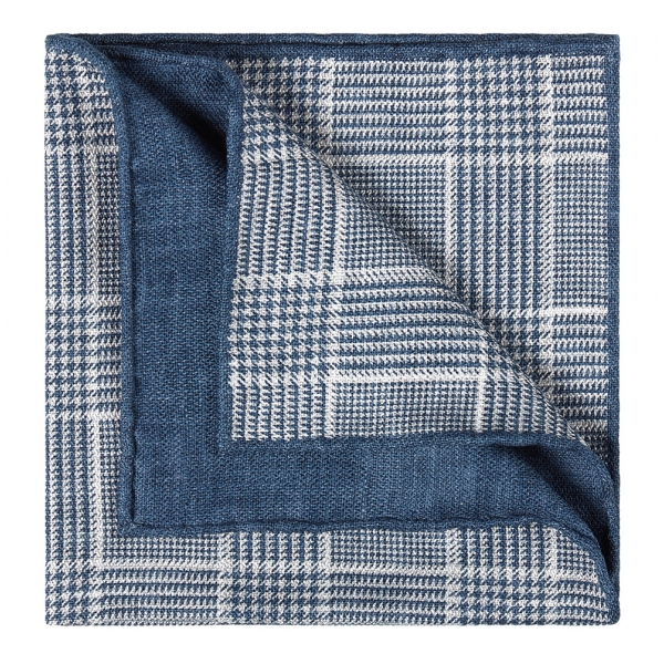Viola Milano - Double Face Herringbone 100% Cashmere Pocket Square - Denim Mix - Handmade in Italy - Luxury Exclusive Collection