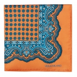 Viola Milano - Floral Pattern Printed Solid Silk Pocket Square - Orange - Handmade in Italy - Luxury Exclusive Collection
