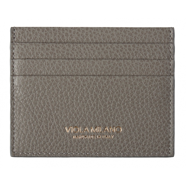Viola Milano - Grain Leather Credit Card Holder - Grey - Handmade in Italy - Luxury Exclusive Collection