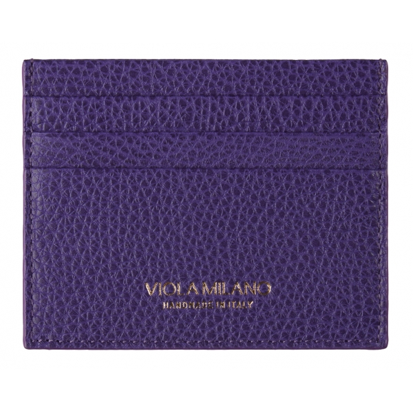Viola Milano - Grain Leather Credit Card Holder - Purple - Handmade in Italy - Luxury Exclusive Collection
