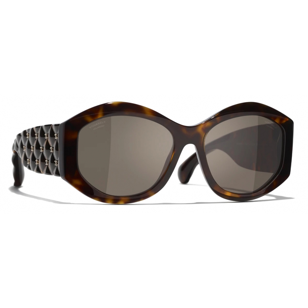 Chanel - Oval Sunglasses - Dark Tortoise Brown Polarized - Chanel Eyewear -  Avvenice