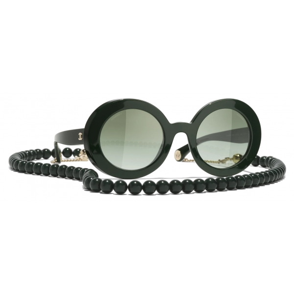 Chanel - Round Sunglasses - Dark Green Gold - Chanel Eyewear
