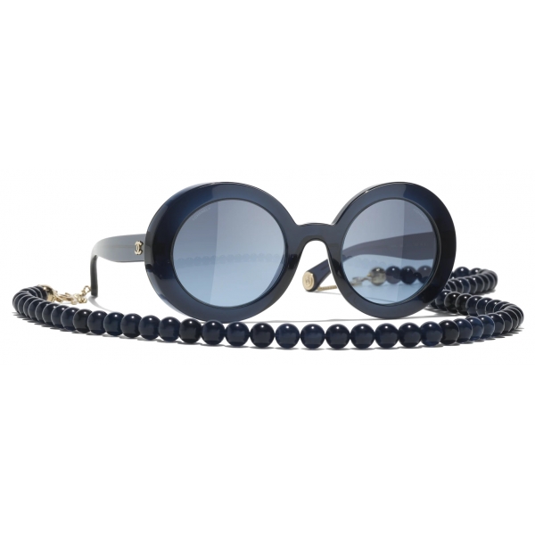 Chanel - Round Sunglasses - Dark Blue Gold - Chanel Eyewear
