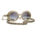 Chanel - Occhiali da Sole Rotondi - Beige Scuro Oro Grigio - Chanel Eyewear