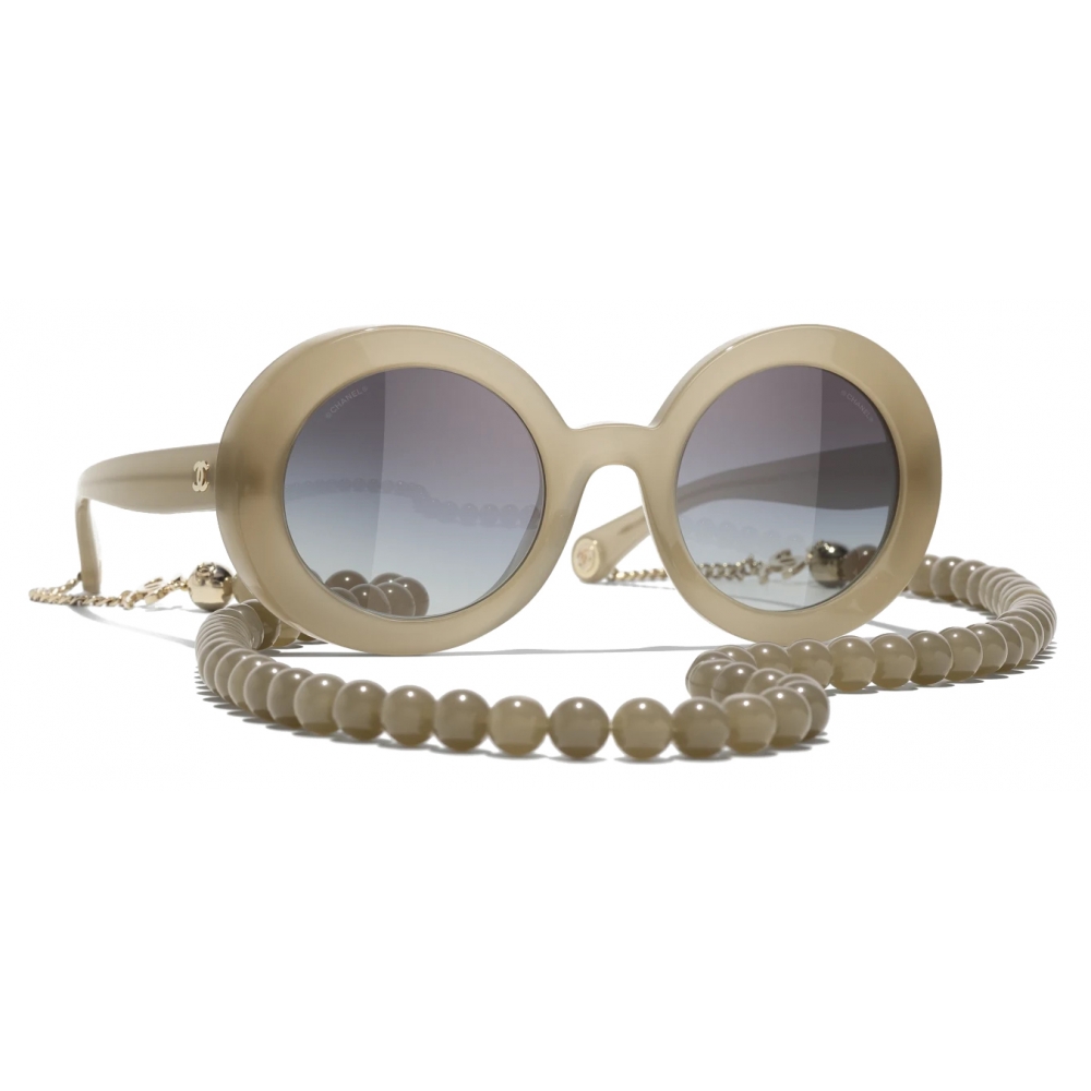 Chanel - Round Sunglasses - Dark Beige Gold Gray - Chanel Eyewear - Avvenice