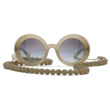 Chanel - Occhiali da Sole Rotondi - Beige Scuro Oro Grigio - Chanel Eyewear