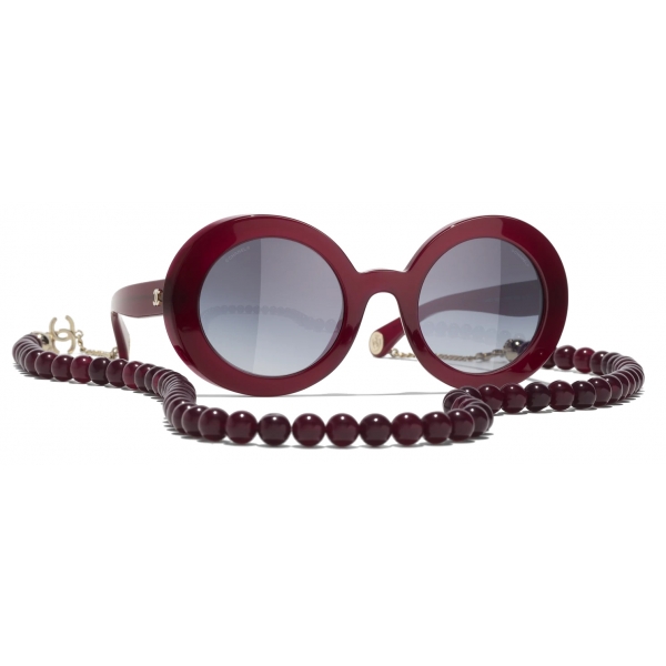 Chanel - Round Sunglasses - Burgundy Gold Gray - Chanel Eyewear