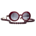 Chanel - Round Sunglasses - Burgundy Gold Gray - Chanel Eyewear