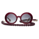 Chanel - Round Sunglasses - Burgundy Gold Gray - Chanel Eyewear