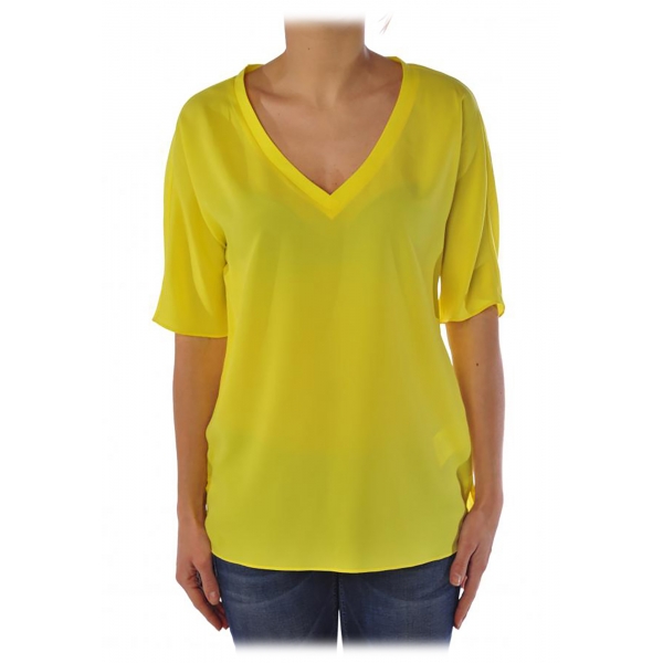 Liu Jo - T-Shirt Oversized con Scollo a V - Giallo - T-Shirt - Made in Italy - Luxury Exclusive Collection
