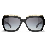 Chanel - Occhiali da Sole Quadrati - Nero Oro Grigio Sfumate - Chanel Eyewear