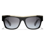 Chanel - Occhiali da Sole Quadrati - Nero Oro Grigio Sfumate - Chanel Eyewear