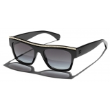 Chanel - Occhiali da Sole Quadrati - Nero Oro Grigio Sfumate - Chanel Eyewear