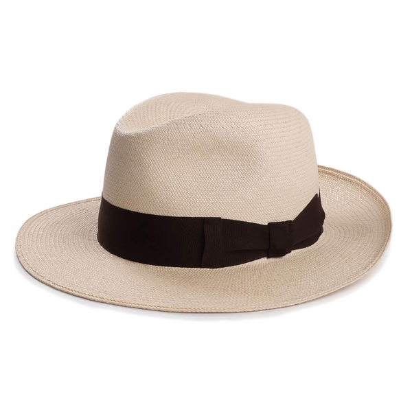 Viola Milano - Natural Panama Hat Italia with Contrasting Gross Grain - Brown - Handmade in Italy - Luxury Exclusive Collection