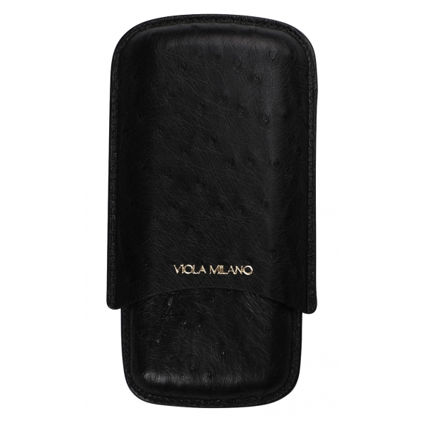Viola Milano - Ostrich Cigar Case - Black - Handmade in Italy - Luxury Exclusive Collection