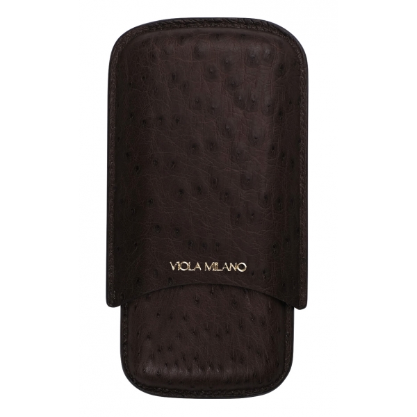 Viola Milano - Ostrich Cigar Case - Brown - Handmade in Italy - Luxury Exclusive Collection