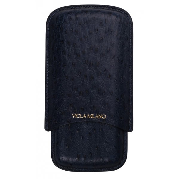 Viola Milano - Ostrich Cigar Case - Navy - Handmade in Italy - Luxury Exclusive Collection